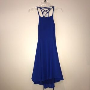 Cobalt blue mini dress.